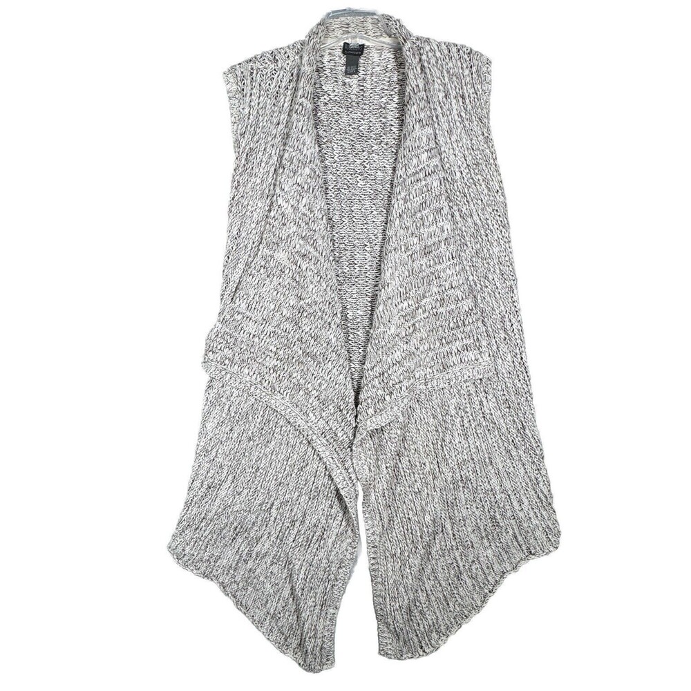 Chicos Sweater Womens Large‎ Black White Marled Open Front Cardigan Vest Neutral